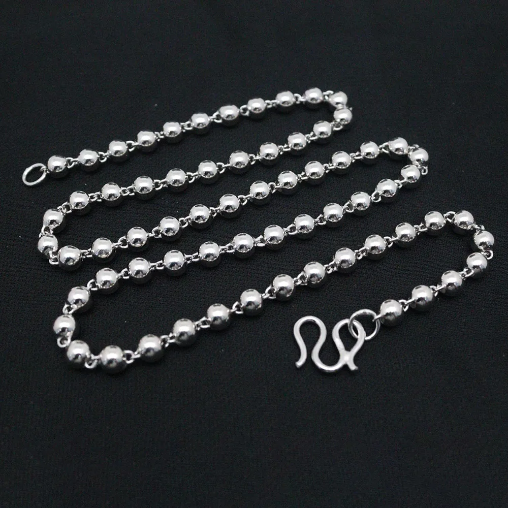 

Аутентичное женское ожерелье из чистого серебра S925, 6 мм Вт, гладкие бусины, звенья цепи, 22 дюйма