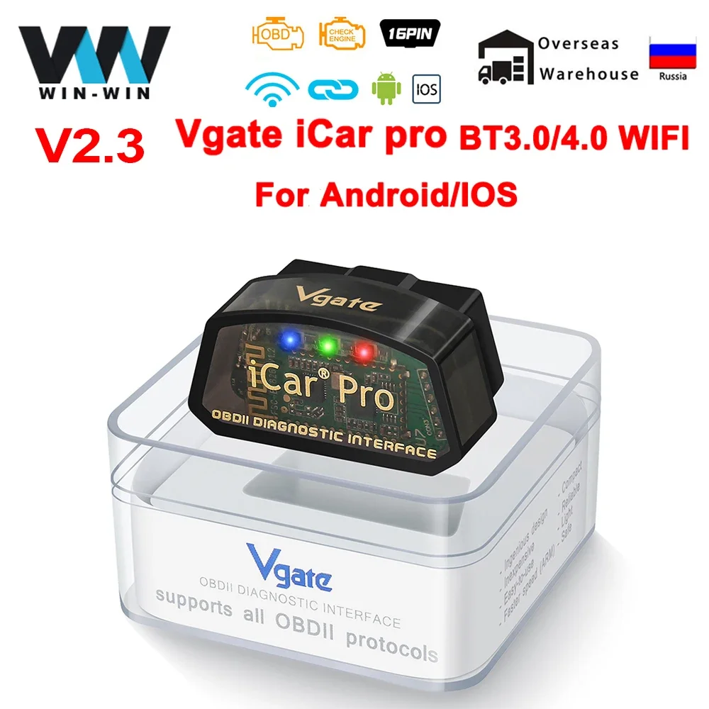 Vgate iCar Pro ELM327 V2.3 Bluetooth 4.0 WIFI для IOS/Android OBD Автоматический сканер считыватель кодов OBD2 Автомобильный диагностический инструмент ELM 327 V1 5