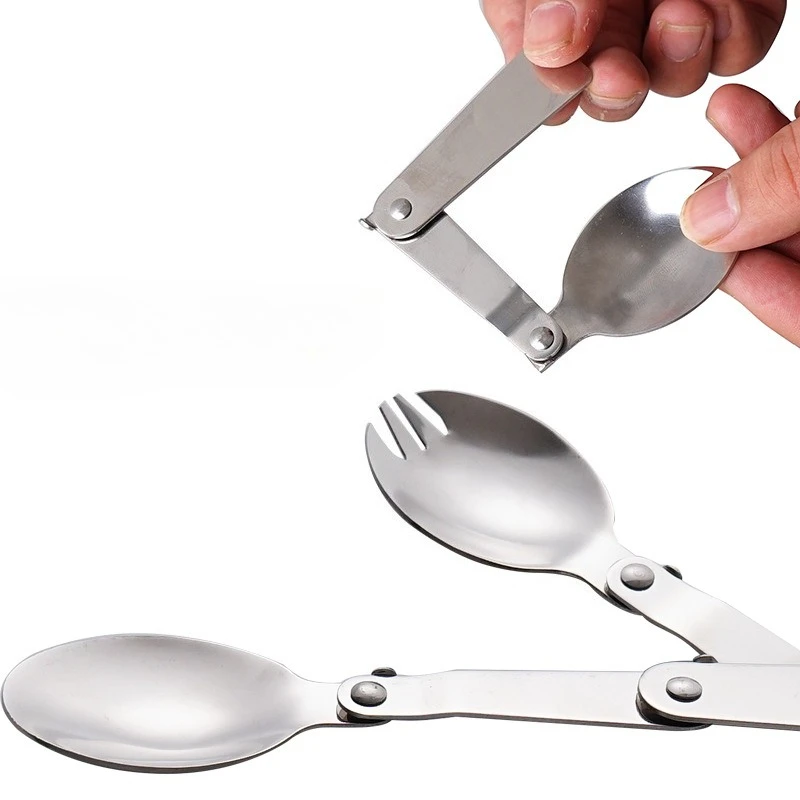 

304 Stainless Steel Foldable Spoon Fork Camping Hiking Picnic Portable Mini Cutlery