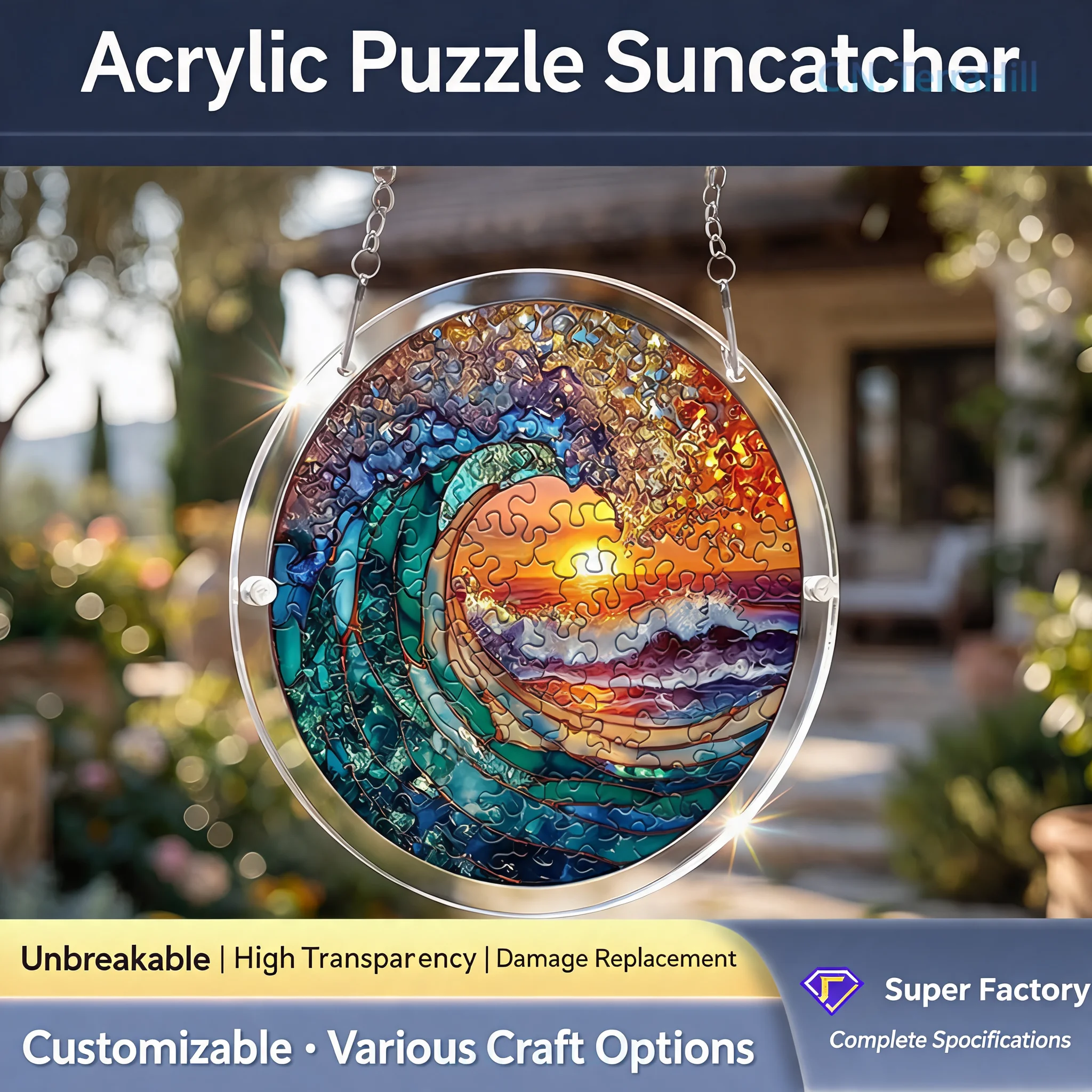 Acrylic Sun Catcher DIY Puzzle Hanging Ornament, Painted Window Decor for Home Craft