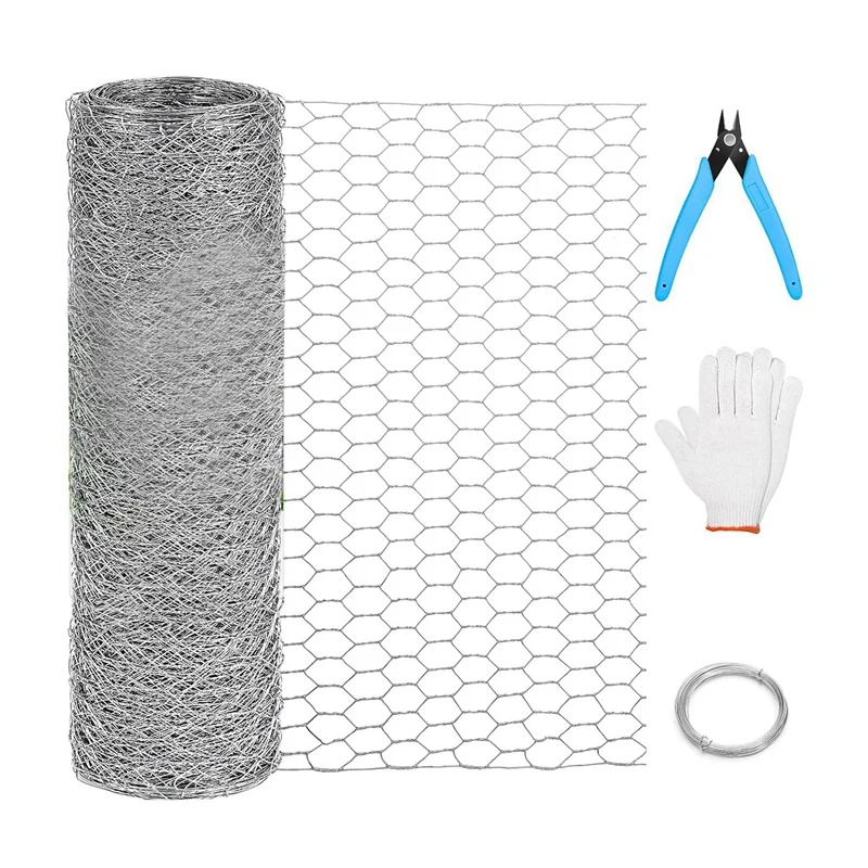 Chicken Wire Mesh Set 13.7 In X 157 In Silver Floral Chicken Wire Poultry Netting Hexagonal Galvanized PVC Coated Wire Mesh Set