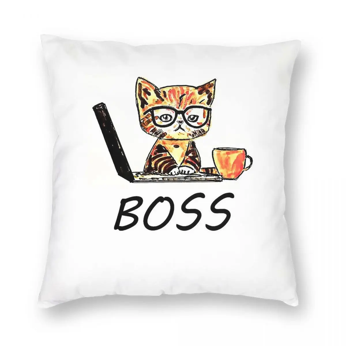 بوس كات كمبيوتر محمول مربع المخدة البوليستر الكتان المخملية الإبداعية البريدي ديكور غطاء وسادة أريكة 18" #3