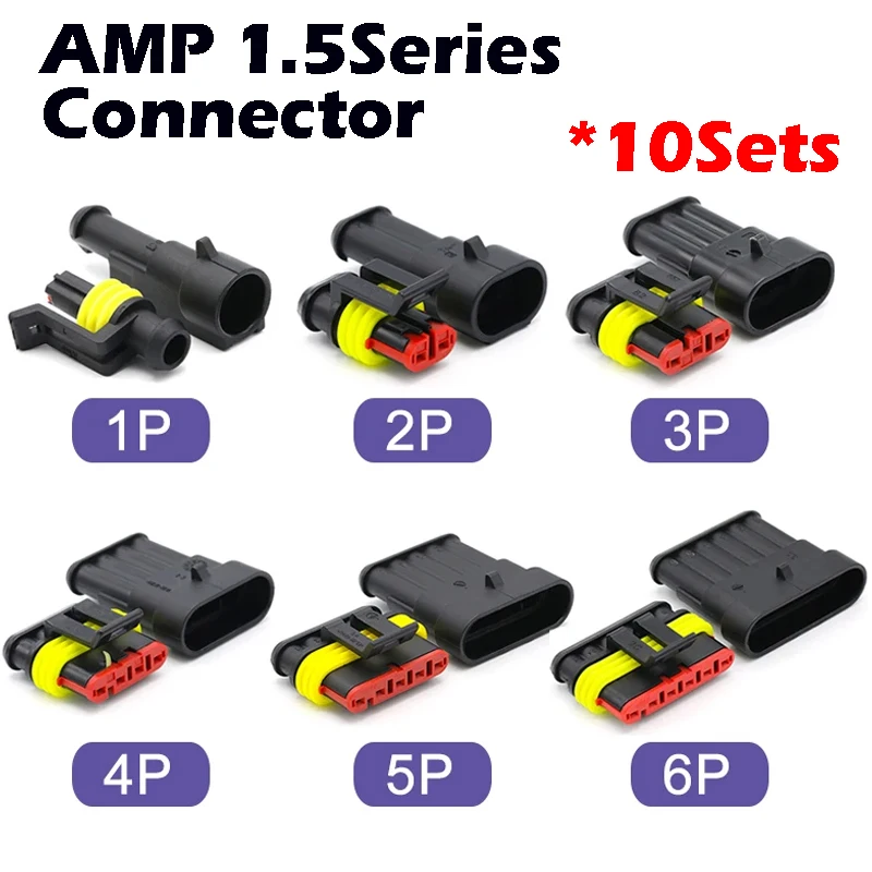 10 Sets AMP Waterproof Connector 1/2/3/4/5/6 Pin 12A IP68 Electrical Automotive Wire Connector Plug Terminals Truck Car