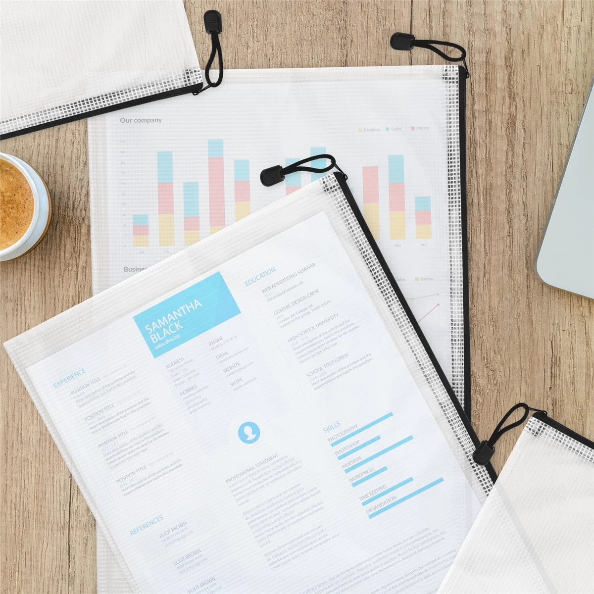 12 قطعة مجلد A3، حقيبة معلومات بسحاب، محفظة بلاستيكية، حقيبة ملفات شبكية، حقيبة بسحاب، محفظة بسحاب-ROWI