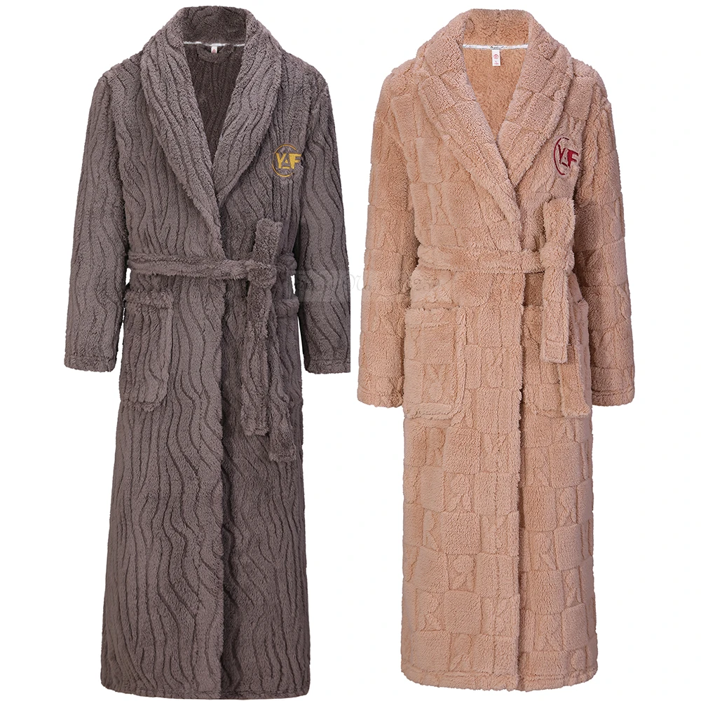 Men Bathrobe Gown Nioghtwer Coral Fleece Couple Long Robe Thickened Warm Flannel Homewear Sleepwear New Autumn Winter Loungewear