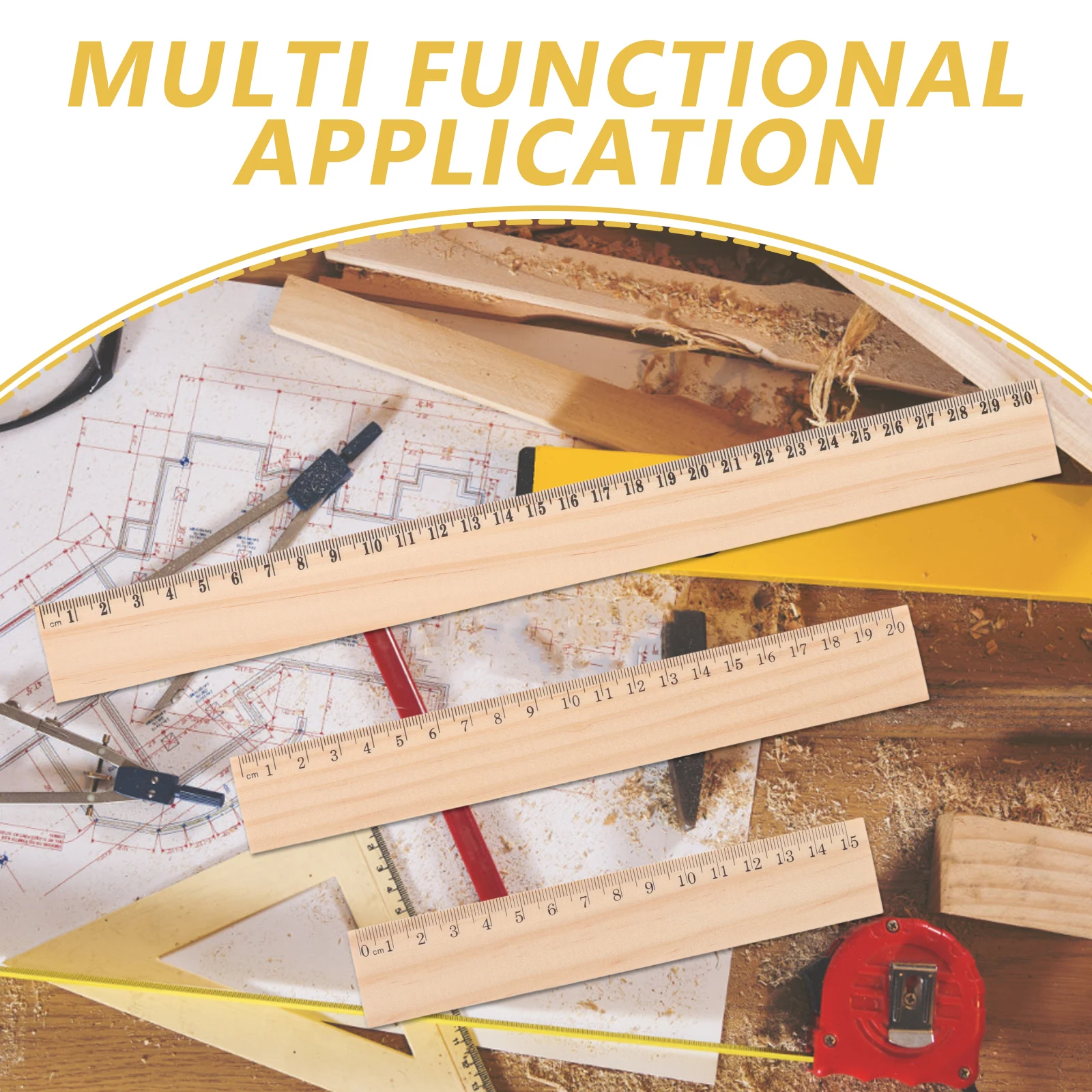 

9 Pcs Wooden Rulers Set Straight Edge Measuring Tools Hardwood Study Office Supplies Small Metric Scale