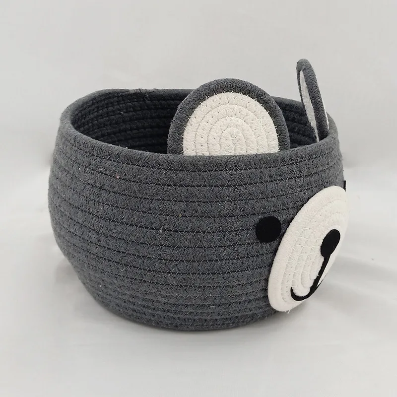 

Cartoon Storage Basket, Bear Gray Coffee Storage Basket, Votton Rope Woven Storage Basket, Desktop Cosmetics Storage Basket