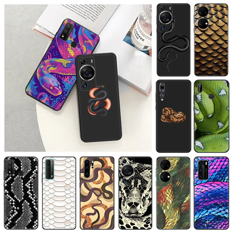 Soft Case for Honor 70 90 Magic5 Pro X6 X7 X8 a X9 b Huawei P40 P30 P20 Smart Colorful Snake Skin Python Black Phone Cases Cover