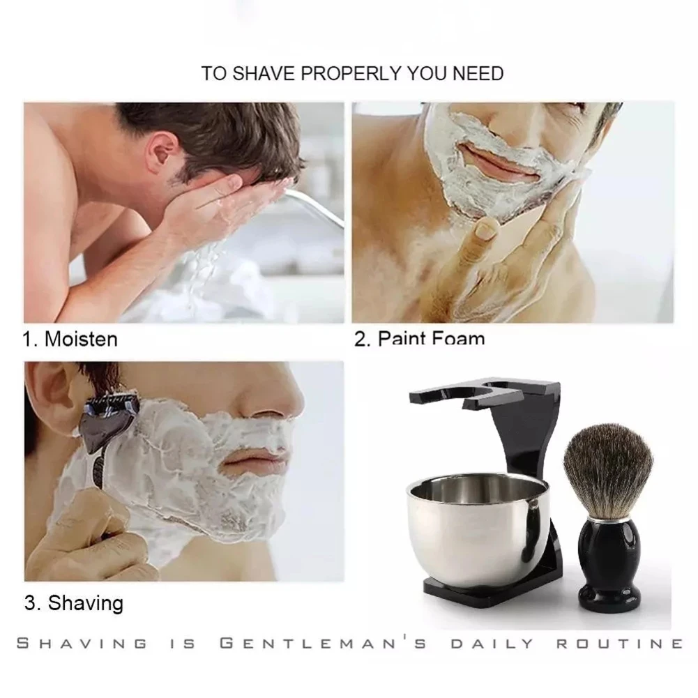 Men's Shaving Set Gift Shaving Brush Badger Wooden Handle Transparent Acrylic Stand Stainless Steel Bowl Shaving Foam Bowl