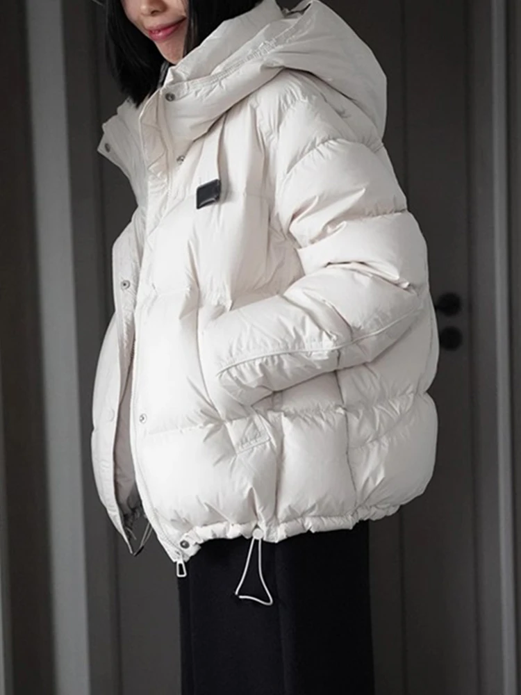 

Модная хлопковая куртка с капюшоном, на шнуровке, с пуговицами, повседневная, свободного кроя, в корейском стиле, укороченная, на молнии