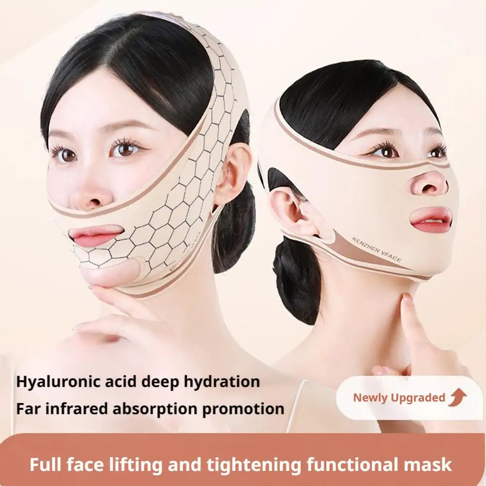 睡眠用チンストラップのアップグレード、二重あご軽減、Vラインリフティングマスクフェイススリミングストラップ、通気性のある顎ラインエクササイザー