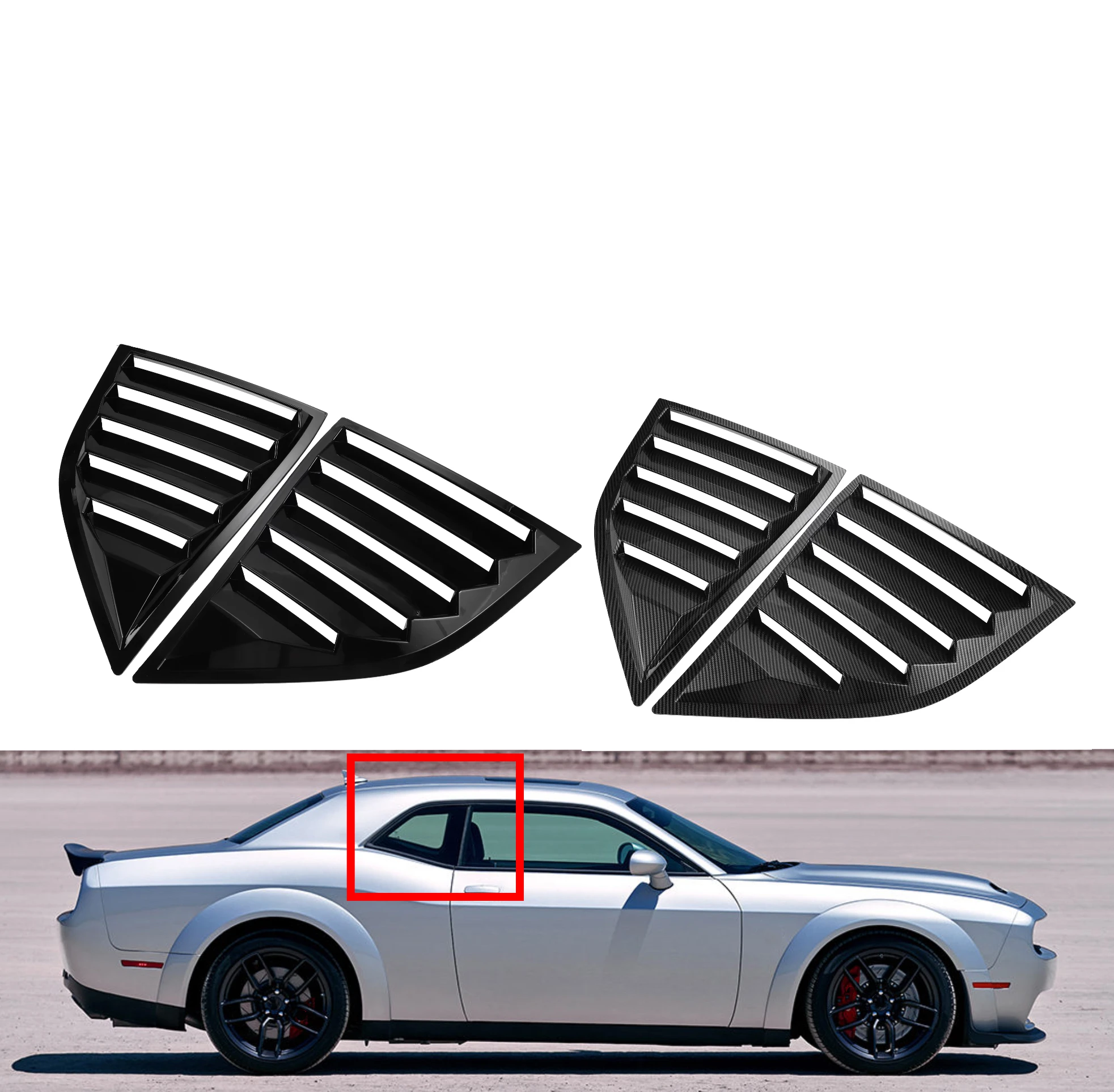 

Fit For Dodge Challenger 2015-2022 Car Rear Louver Window Side Shutter Cover Trim Sticker Vent Scoop ABS Carbon Fiber Black