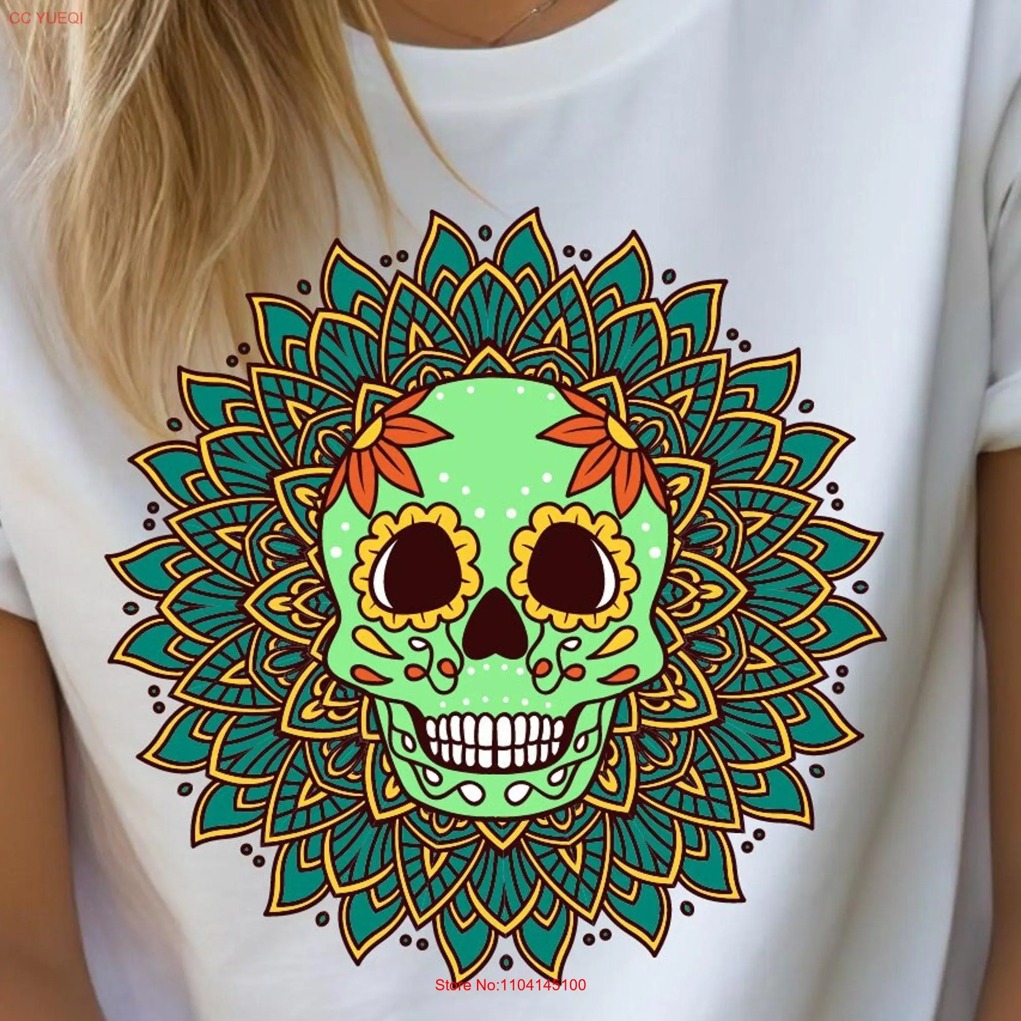 Sugar Skull Mandala shirt for dia de los muerto day of the dead all saints pattern floral T art long or short sleeves