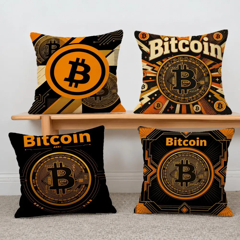 Crypto Bitcoin Cushion Cover Short Plush Pillowcase, Sofa Bedroom Home Decor & Holiday Gift