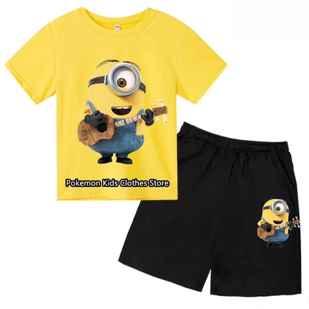 Littleminions Tshirt Set Kids Clothes Shirt Children's Handsome Quick Dry Stich Tops Girl Boys 3-14 Years Old Sonic T-shirt Set