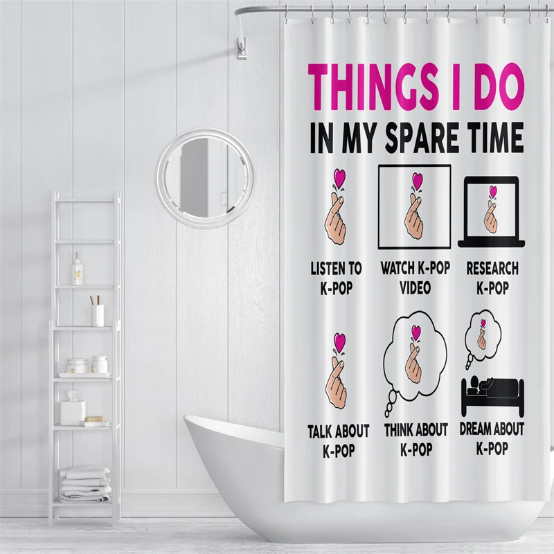 Gaslight Gatekeep Girlboss Eat Sleep K-pop Repeat Things I Do Shower Curtain Set with Grommets and Hooks for Bathroom Decor