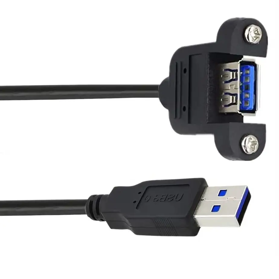 90 degree elbow USB 3.0 Extension Extender Fast Transmission Cable Male to Female Dual Shielded With Screw Panel Mount 0.3m 0.6m