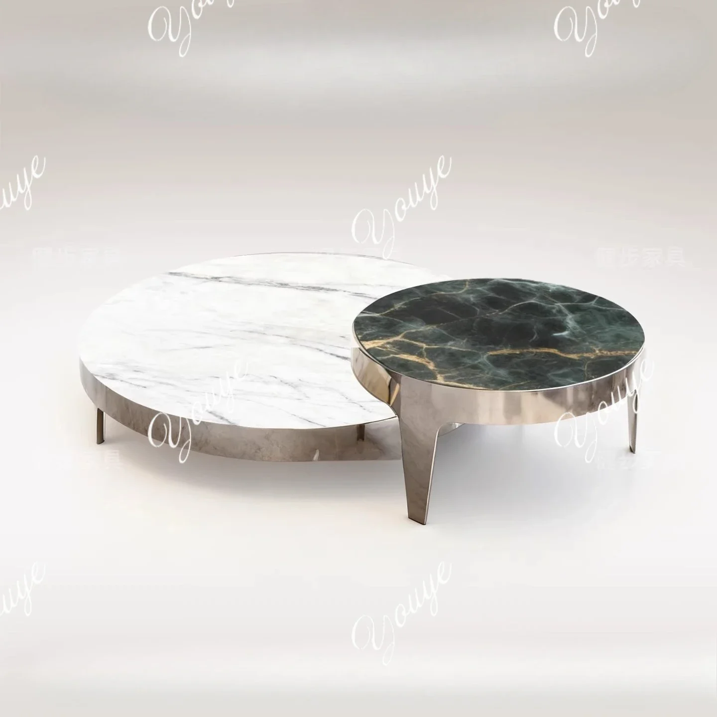 

Y Italian Light Luxury Natural Marble Round Coffee Table Size Combination Villa Living Room Household Small Apartment Tea Table