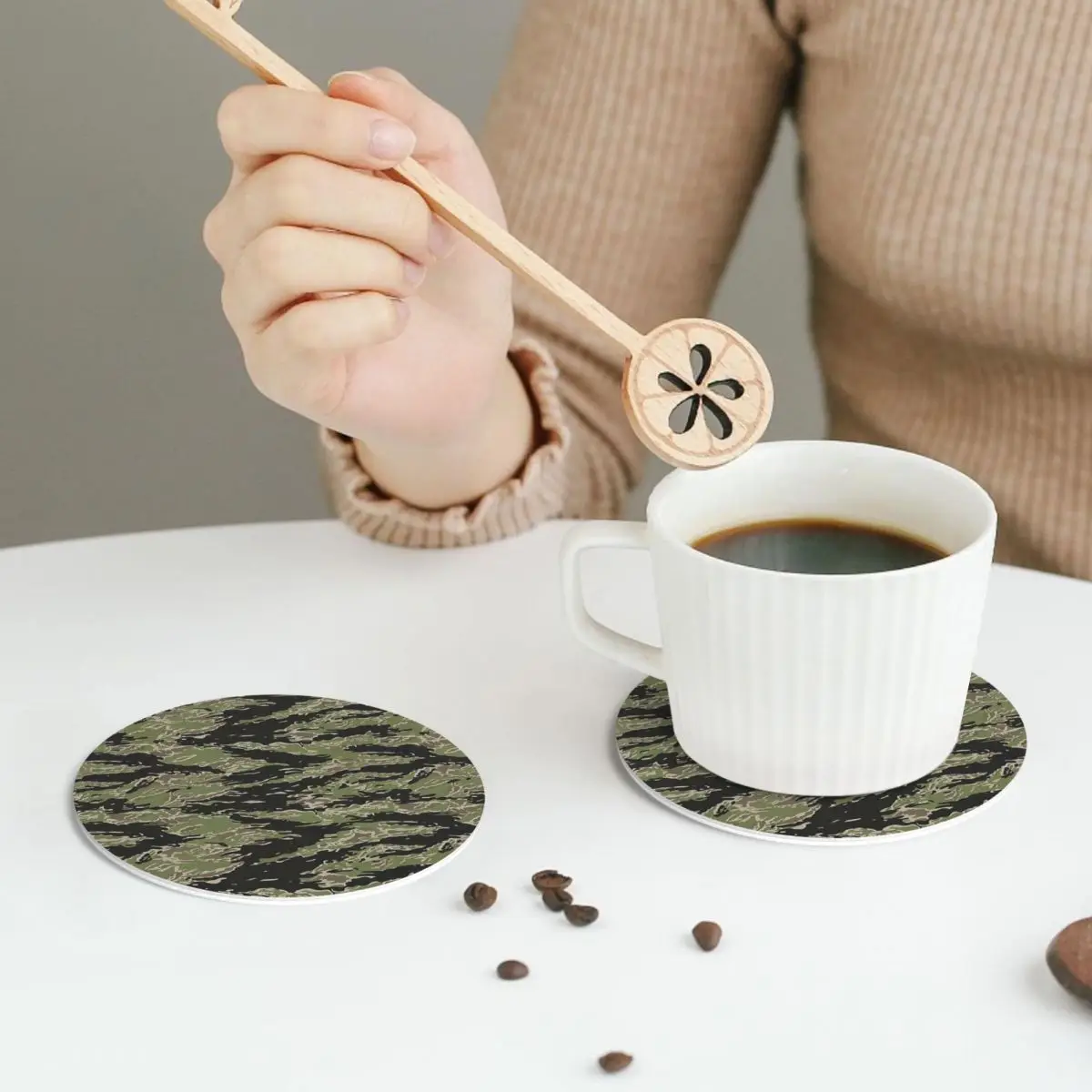 Tiger Stripe Camouflage Military Camo Coasters Leather Placemats Insulation Coffee Mats For Home Kitchen Dining Pads Set of 4