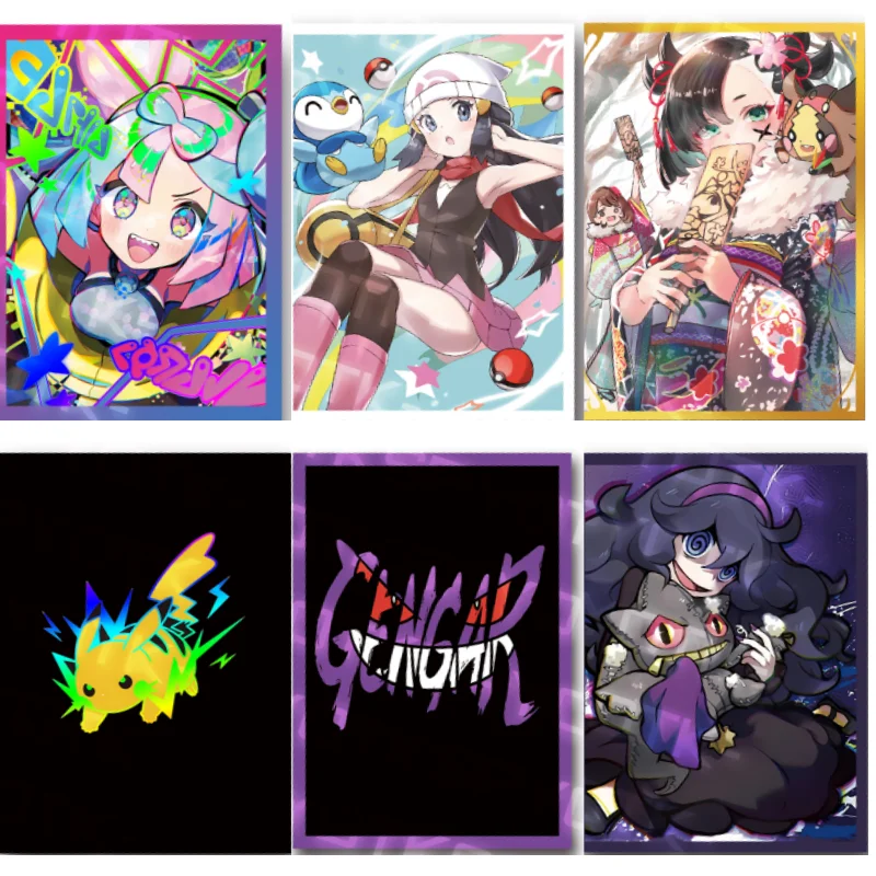 60Pcs/Set Pokemon Cards Sleeves Iono Gengar Hex Maniac Dawn Marnie Anime Gaeme DIY PTCG Holographic Protector Film Album Binder