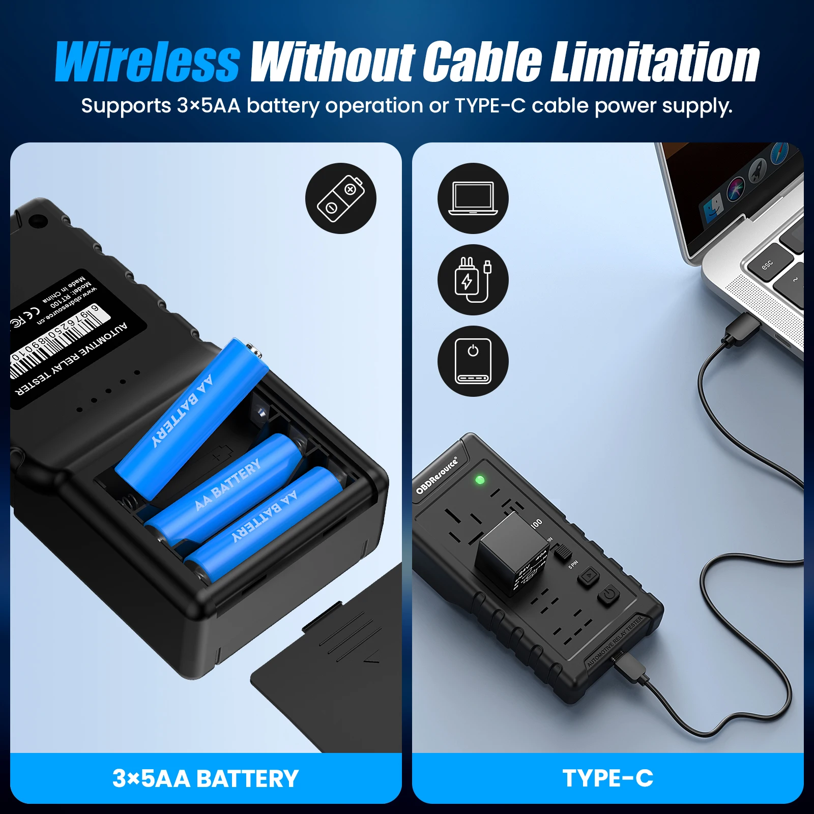 Automotive Relay Tester RT100 Compact Cordless Super 4Pin and 5Pin Relay Tester for 12 &24V Recognition Automatic Relay Tester