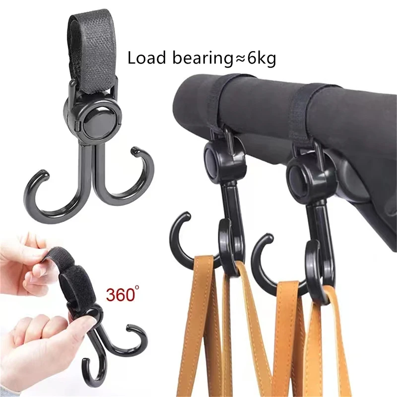 Double Hook Baby Stroller Hanger 360-degree Rotation Adjustment Cart Hook and Loop Fastener Stroller Accessories