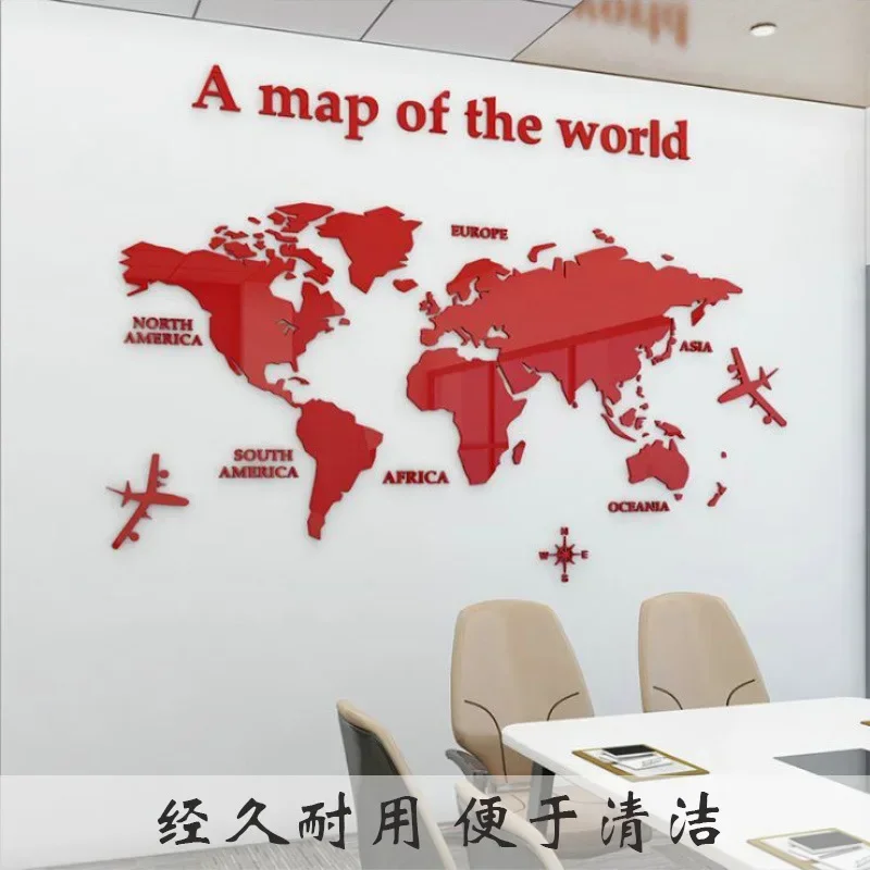 Fashion World Map Home Background Wall Stickers 3D Acrylic Three-dimensional Mirror Stickers Bedroom Office Wall Decor Stickers