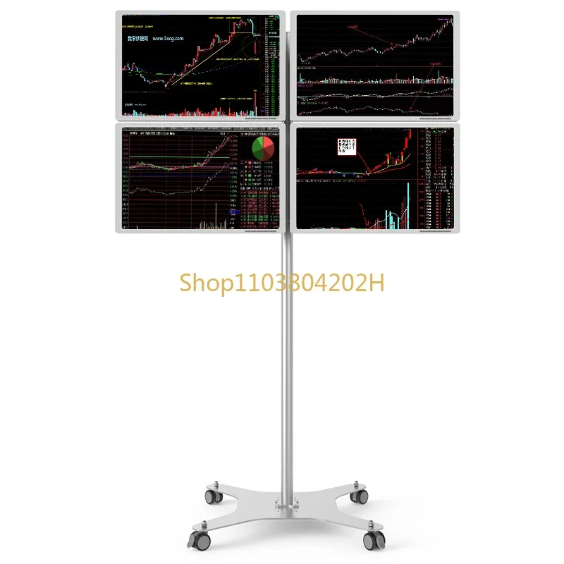 

Four-screen Computer Monitor Bracket Floor-to-ceiling Mobile Lift Cart LCD Screen Multi-screen Splicing Shelf