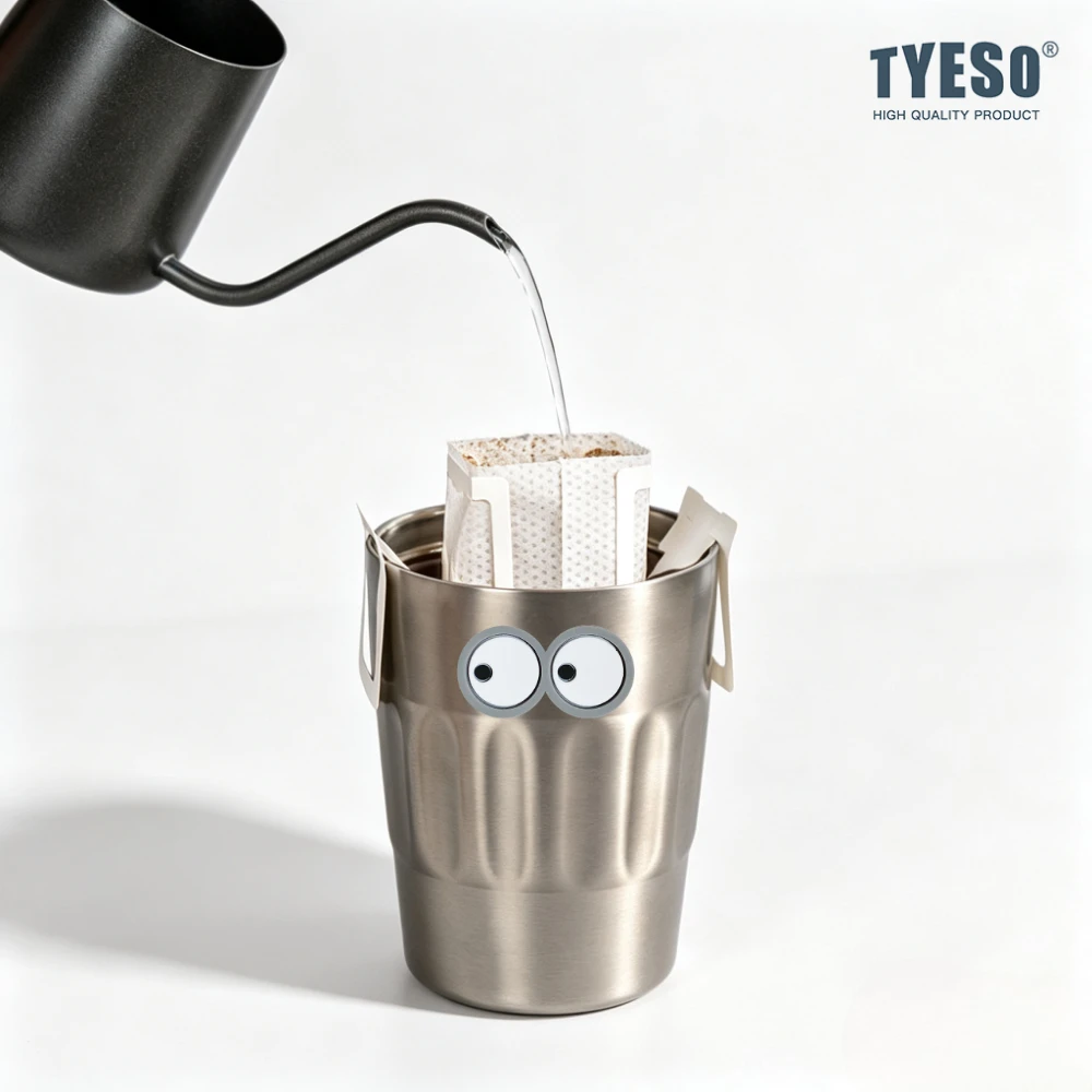 Tyeso 400ml Vintage Coffee Mug Stainless Steel Insulated Travel Cup Convenient Handheld Portable Thermos with Cute Eye Stick