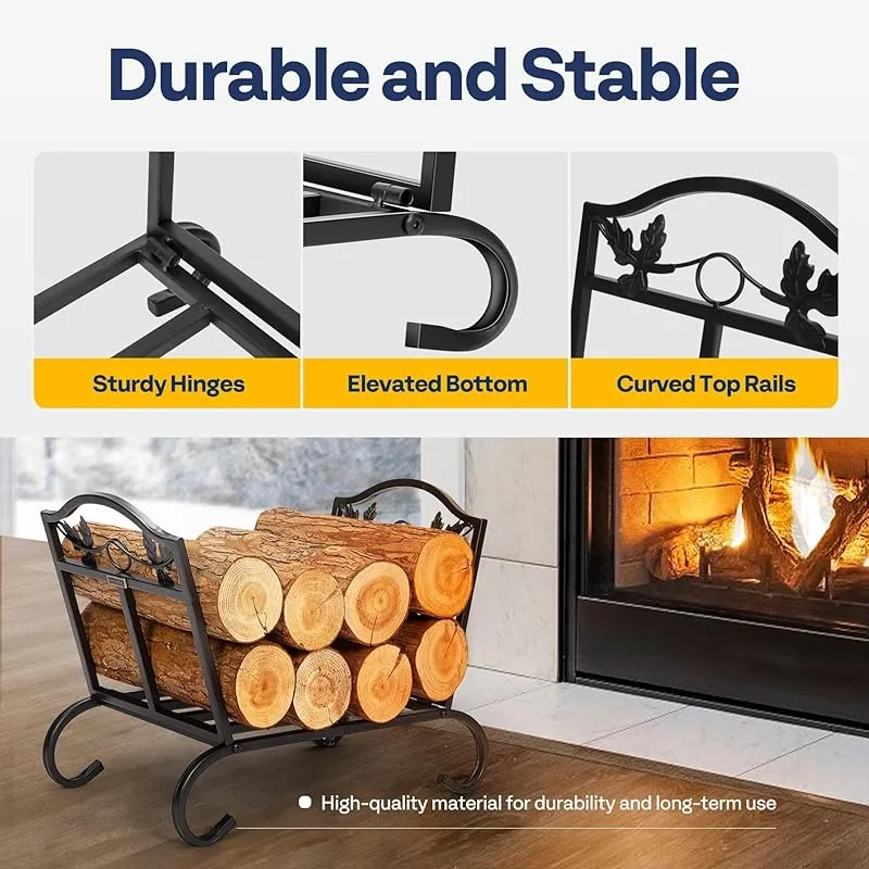 Portable and foldable firewood storage rack, indoor and outdoor firewood stacking rack, suitable for fireplaces and stoves