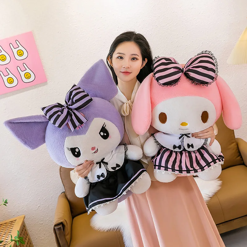 

Sanrio Kuromi My Melody Plush Stuffed Dolls Kawaii Cartoon Sofa Cushion Pillow Summer Striped Skirt Toy Birthday Gift For Girls