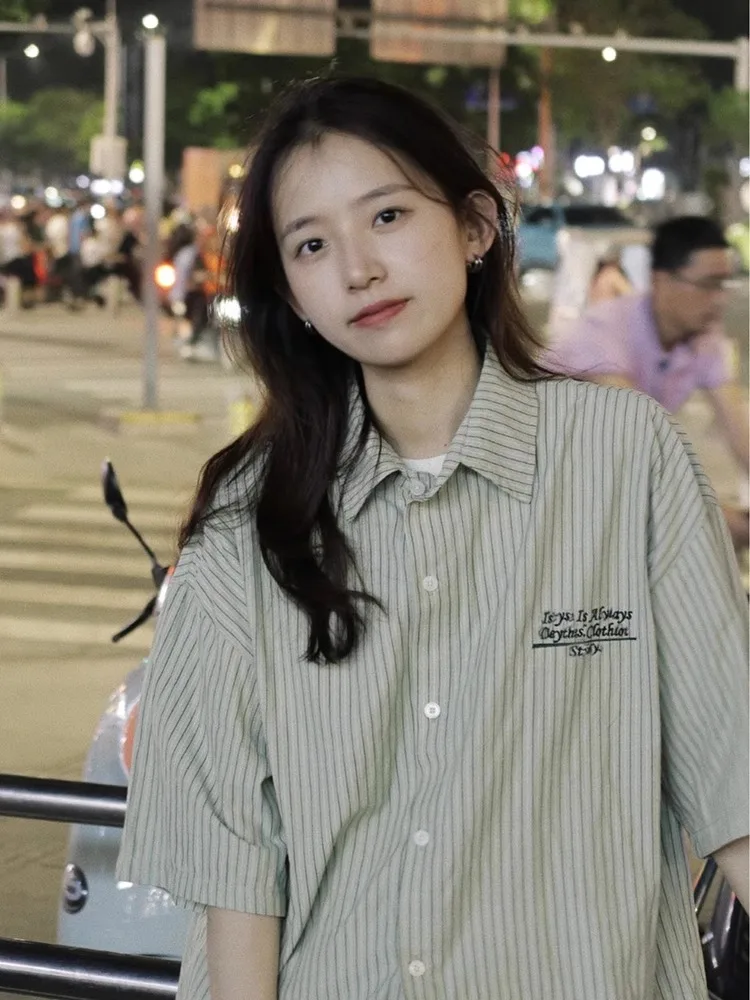 

Ladies' Premium Stripe Short Sleeve Shirt Loose Fit Lazy Style Summer Vintage Casual Comfortable Top Handpicked by Stylists