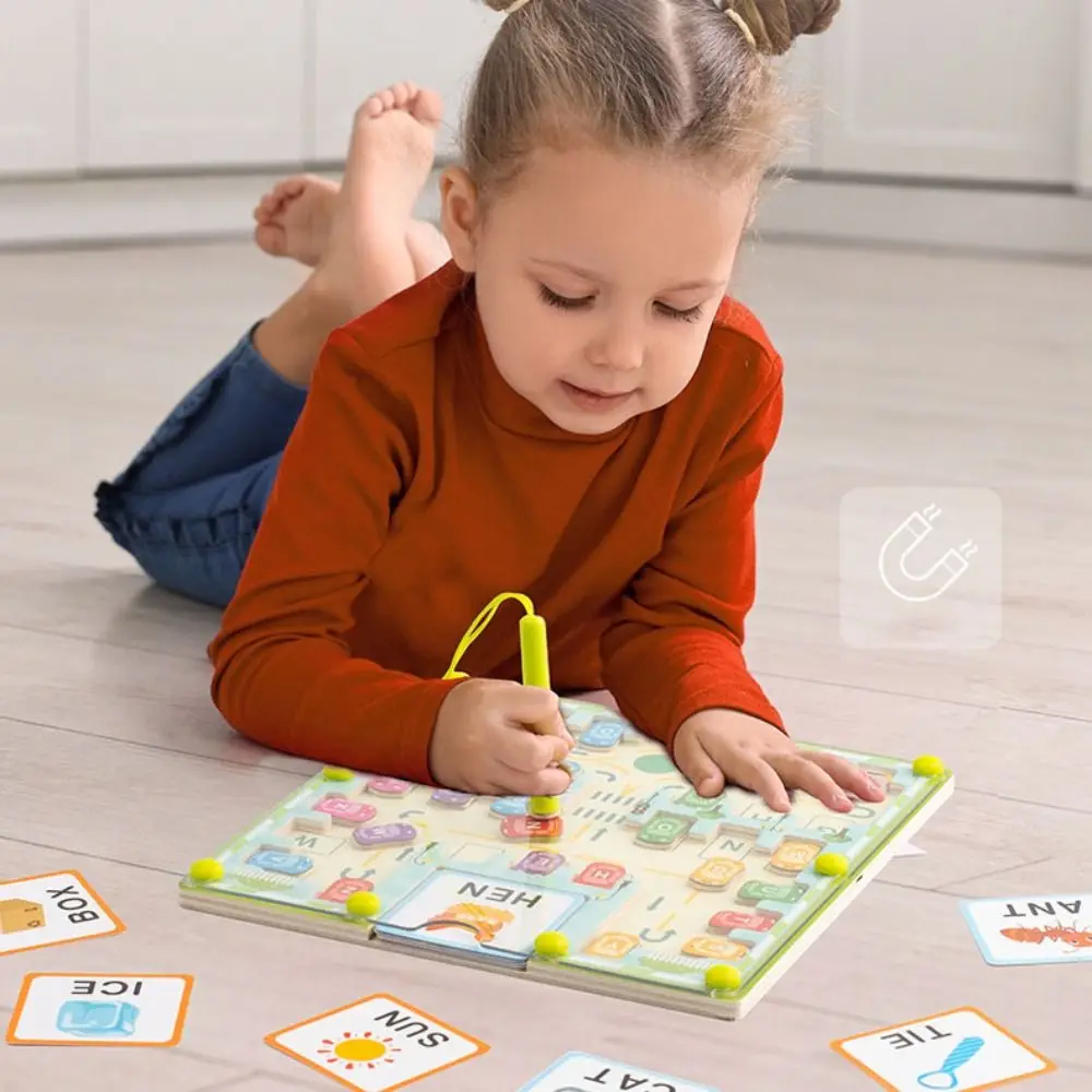 Wooden Magnetic Color Words Maze 26 English Letters Spelling Practice Letters Puzzle Puzzle Boards Portable Montessori