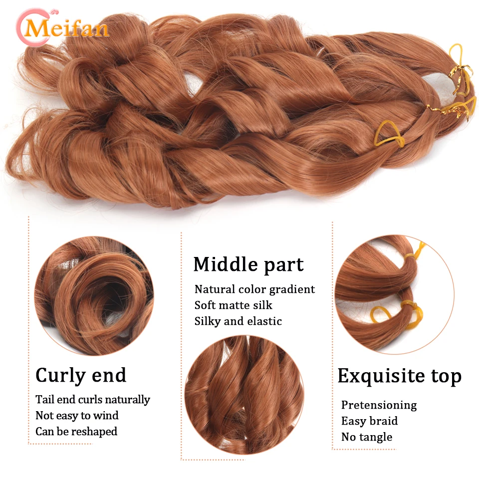 MEIFAN Synthetic Loose Wave Braiding Hair Extensions Spiral Curls Crochet Hair Pre Stretched French Curls Ombre Braids Hair For