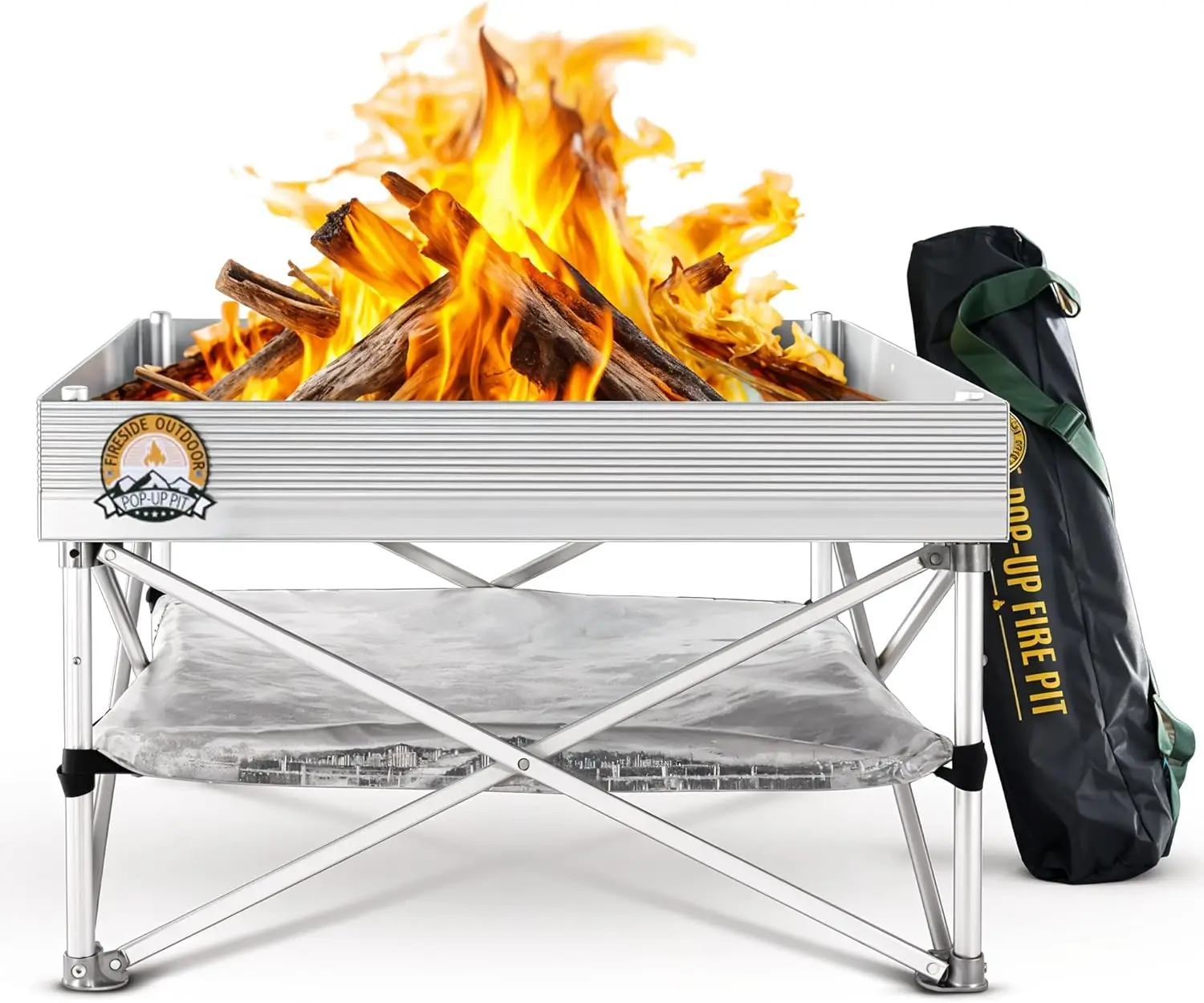 Portable 24-Inch Outdoor Fire Pit for Camping & Backyard, with Heat Protect, 8 lb Weights