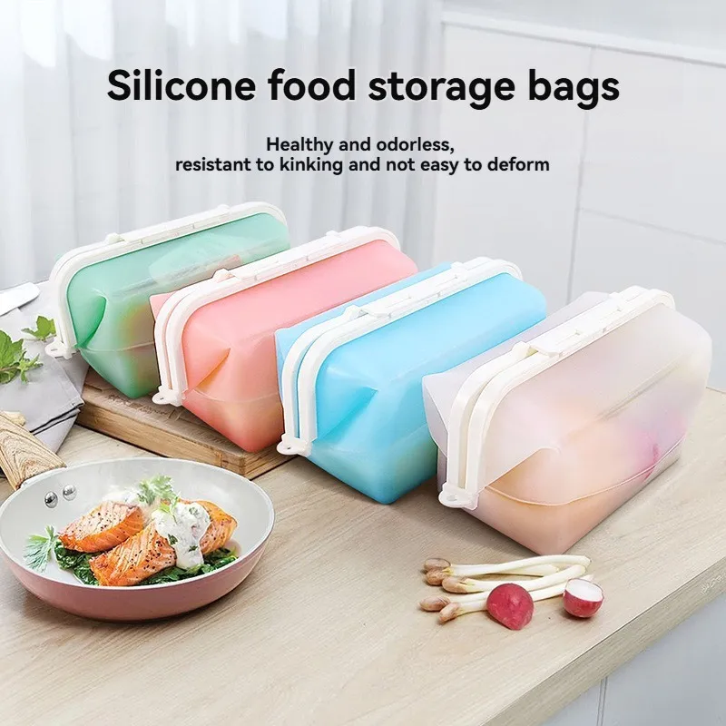 Reusable Silicone Food Storage Bag Stand Up Zip Shut Bag Leakproof Containers Fresh Bag Fridge Food Storage Bag Kitchen Tools