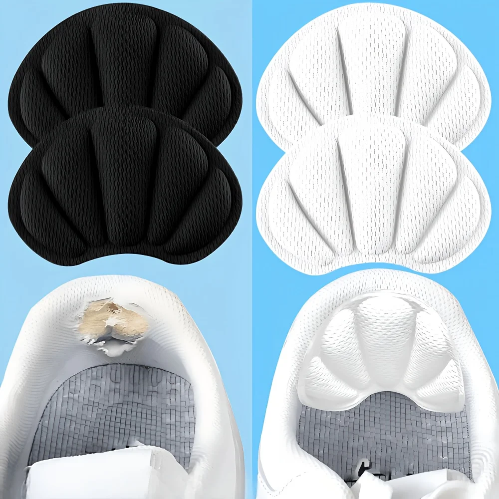 4Pcs Self-Adhesive Shoe Heel Repair Patches, Anti-Wear Liners for Sneakers, Black/White