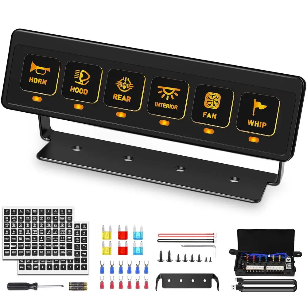 6 Gang Wireless Switch Panel, 12V 80A Auxiliary Car Swtich Panel, Universal Circuit Control Relay System Box with 4 Light Modes