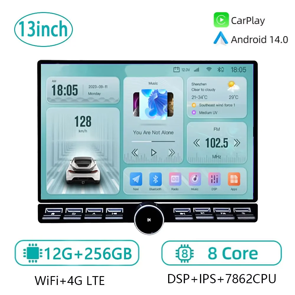 13inch Android Car Radio Multimedia Player For All models GPS Navigation Carplay Android Auto Head Unit With knob piano key
