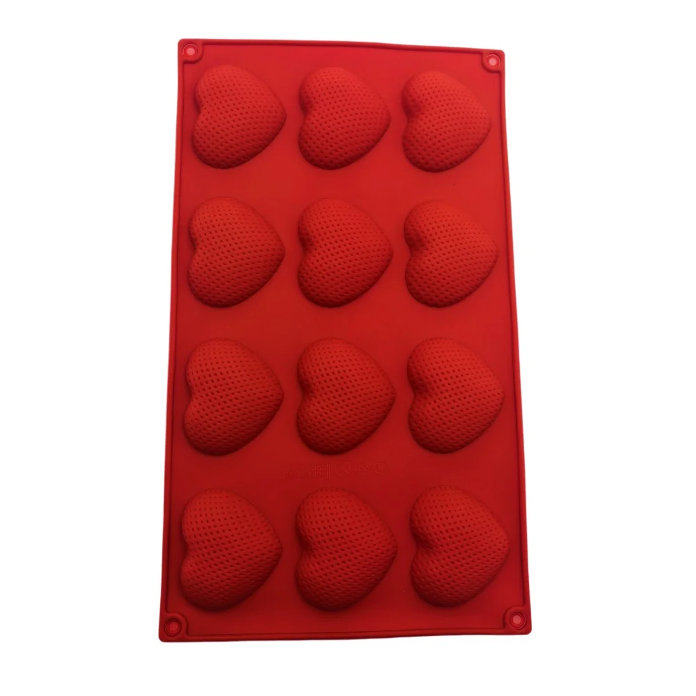 Romantic Heart Silicone Chocolate Mold 12 Hole Concave Convex Particles Love Candy Jelly Pudding Cake Mold for Valentine's Day