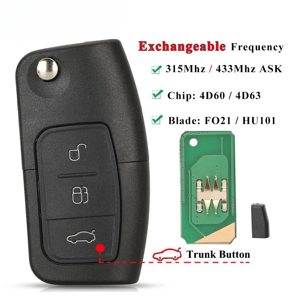 

315/433 МГц 4D63 4D60 автомобильный дистанционный ключ для Ford Fusion Focus Mondeo Fiesta Galaxy HU101 FO21 лезвие автомобильные откидные ключи