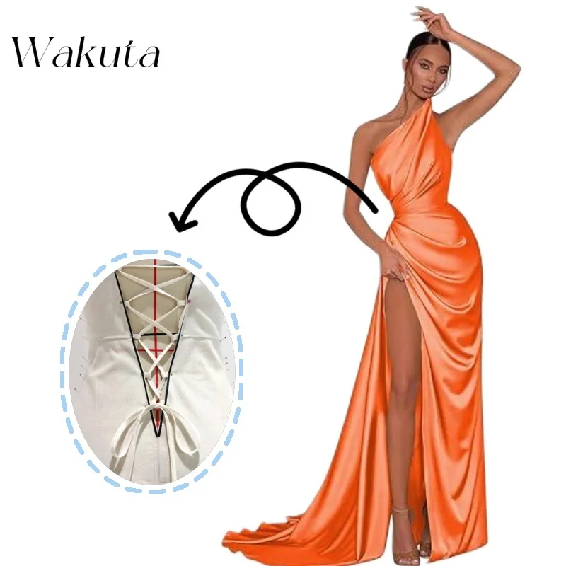 Wakuta-vestido De dama De honor De satén con un hombro descubierto, vestido De noche Formal De sirena con abertura larga, Sexy, 15 Años