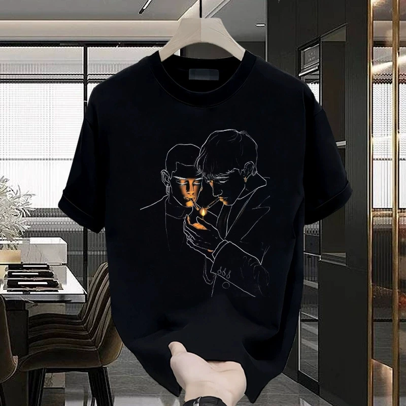 Men's Cotton T-shirts 5XL WhiteT Shirt for Men Casual Summer Wear Hip Hop Print Black Tee Shirts Men Clothing Fashion