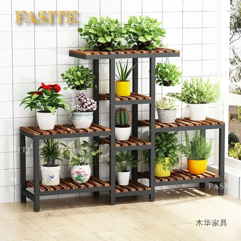For Balcony Living Room Wrought Iron Floor to Ceiling Stepped Multi Layer Plant Stand Succulent Flower Pot Shelf Rack