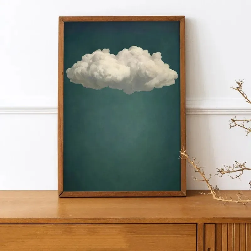 Emerald Green Cloud Posters and Prints Moody Vintage Cloud  Canvas Painting Wall Art Picture for Living Room Home Decoration