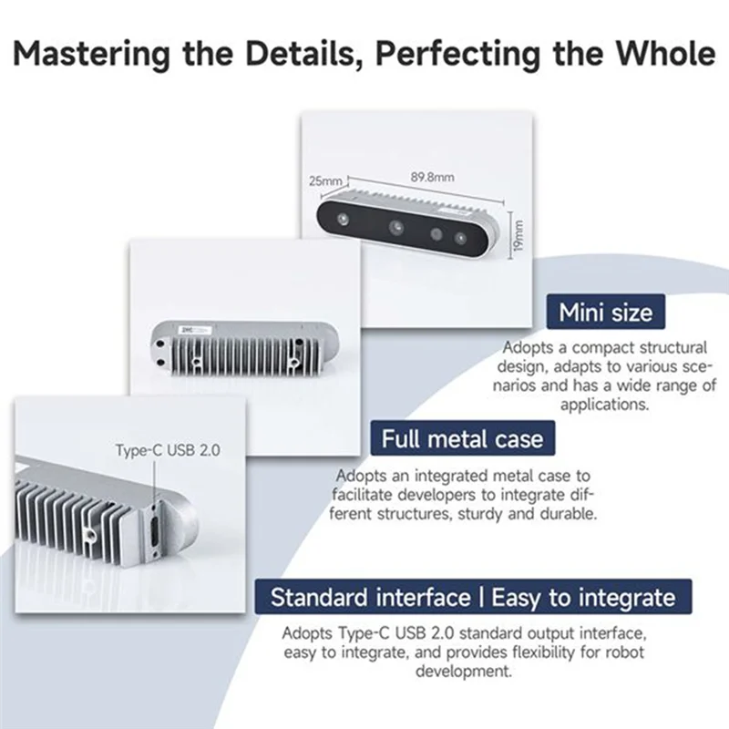 Модуль датчика камеры 3D глубины FOV 73,8 °   Поддержка ROS1 ROS2 для захвата движения, препятствий робота