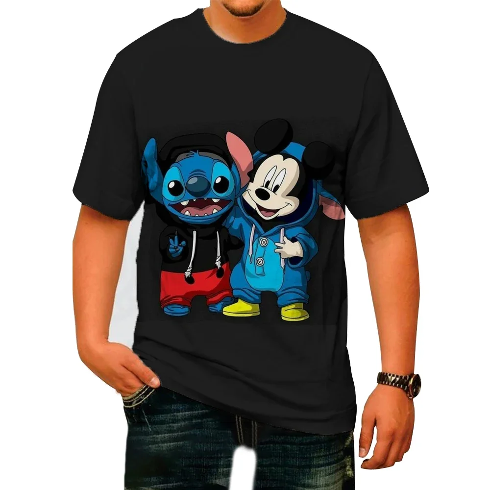 New Disney T-shirt Lilo & Stitch Men's T-shirt Anime 3D Printing Men's and Women's Oversized T-shirt Children's Short Sleeve