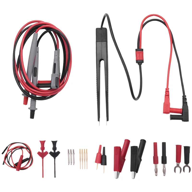 Multimeter Test Leads Kit Digital Electrical Test Probes Set with Alligator Clips Mini Grabber Test Hook Clips Tweezer