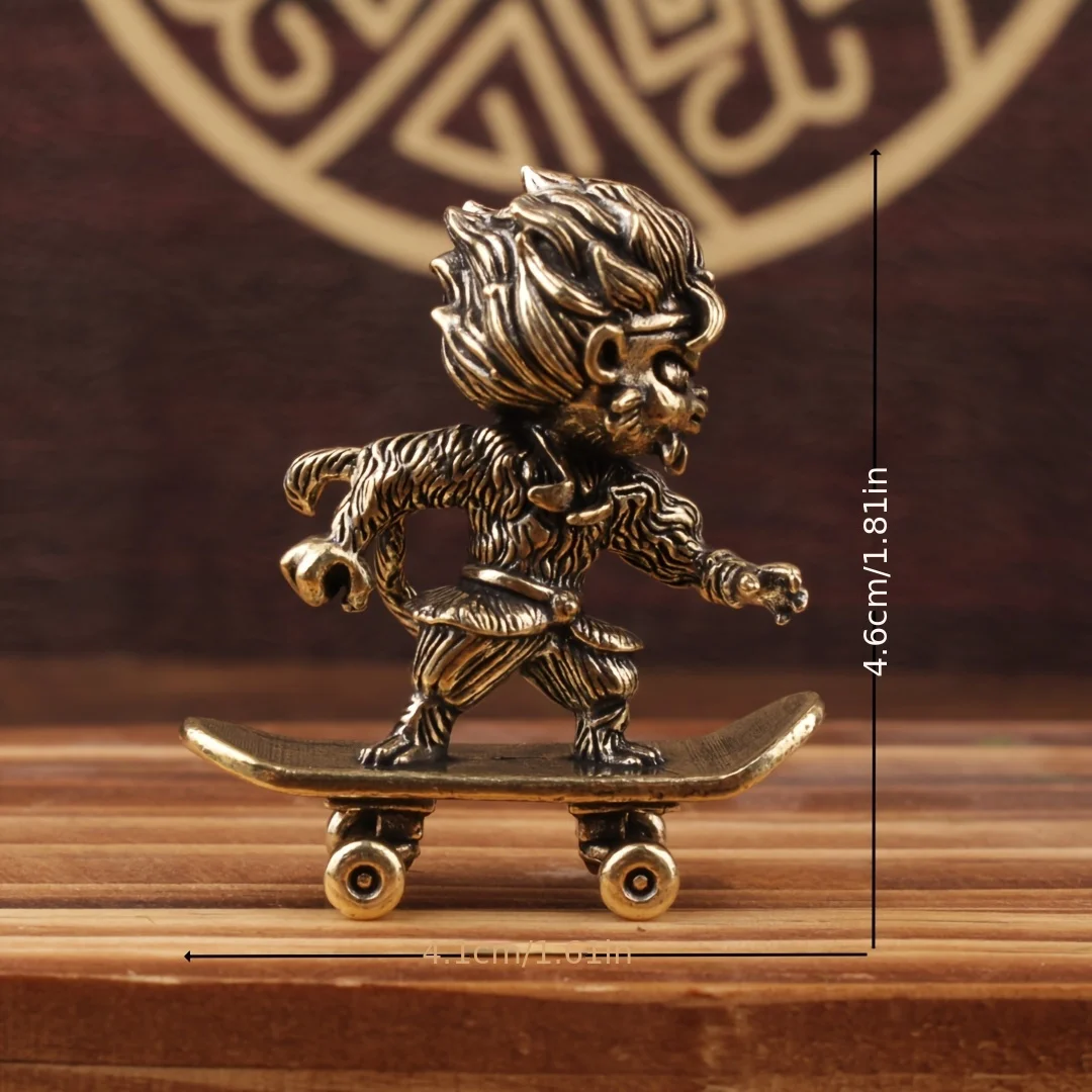 1/2 piece bronze anime style skateboarder statuette - dynamic pose with spiky hair