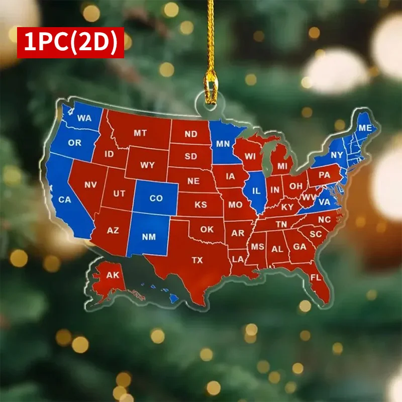 US Election Map Ornament 2024 Acrylic Election Results Map President Won Again Election Christmas Tree Decoration